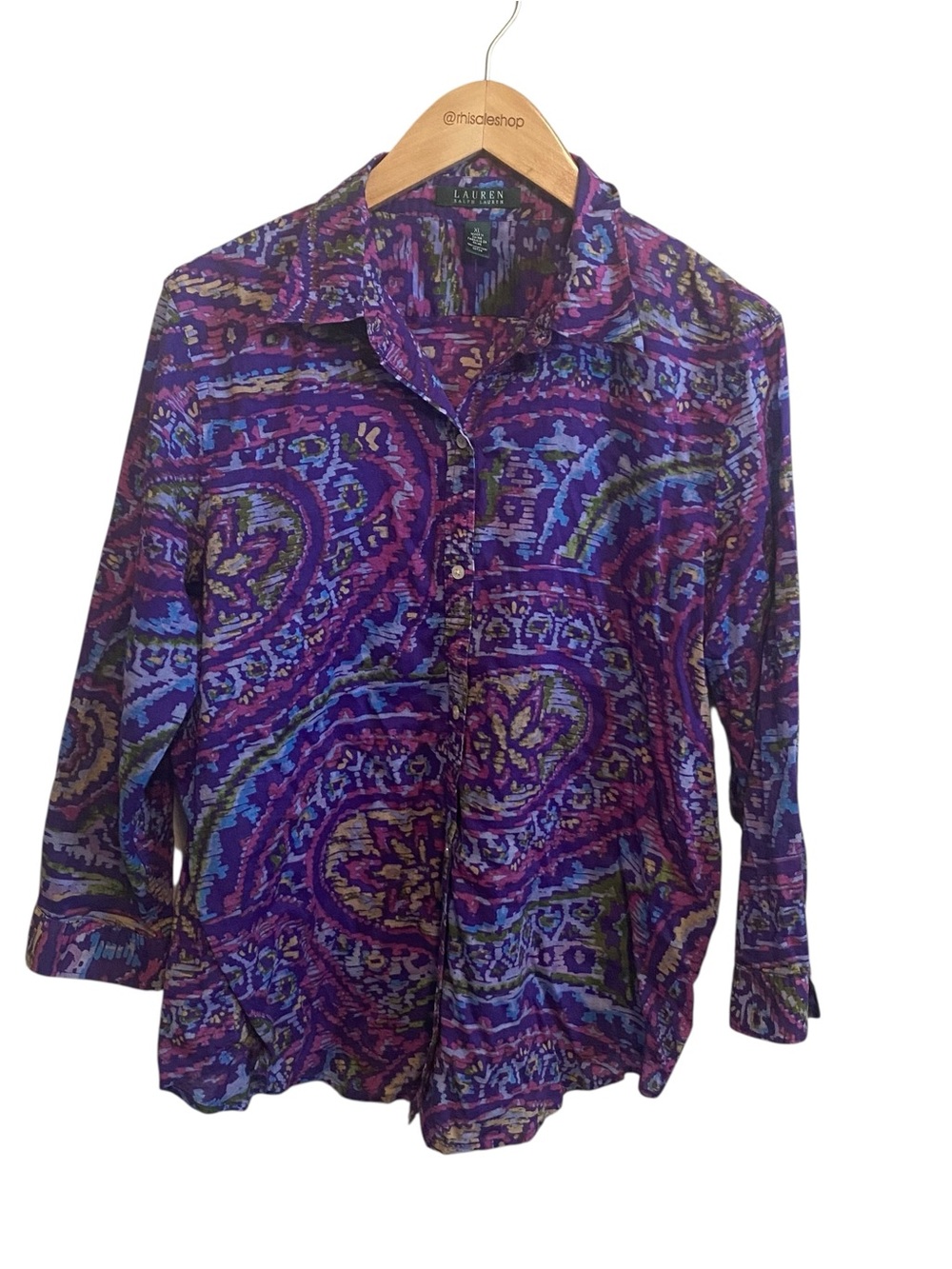 Lauren Ralph Lauren Dark Purple Floral Long Sleeve Cotton Button Down Shirt XL